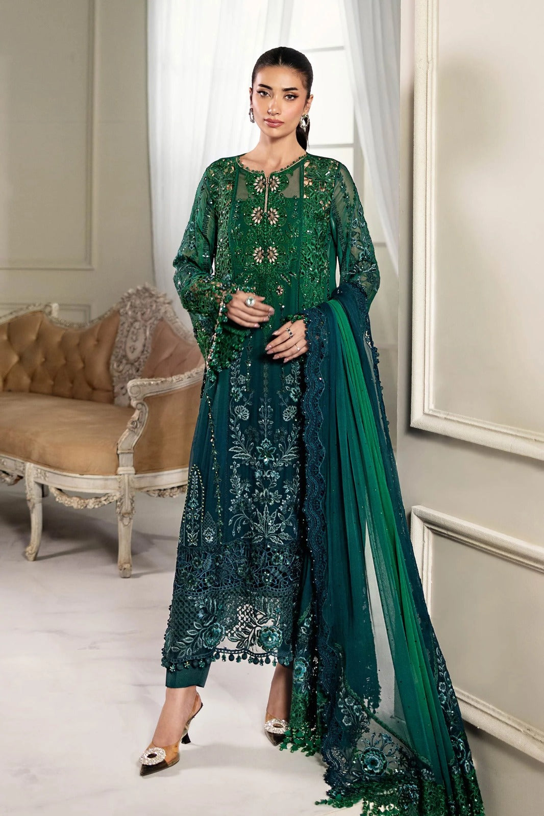Maria.B | 3 Piece Unstitched Embroidered Chiffon Suit | MPC-25-106