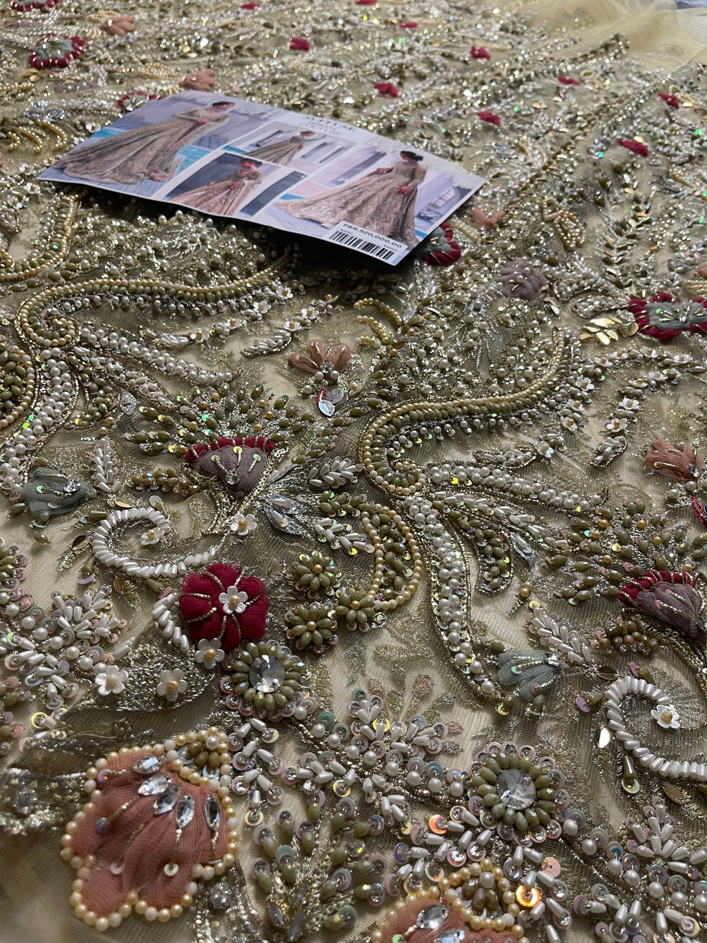 Suffuse Iris Bridal Couture: Exquisite Hand-Embroidered Organza Lehenga with Swarovski Crystals