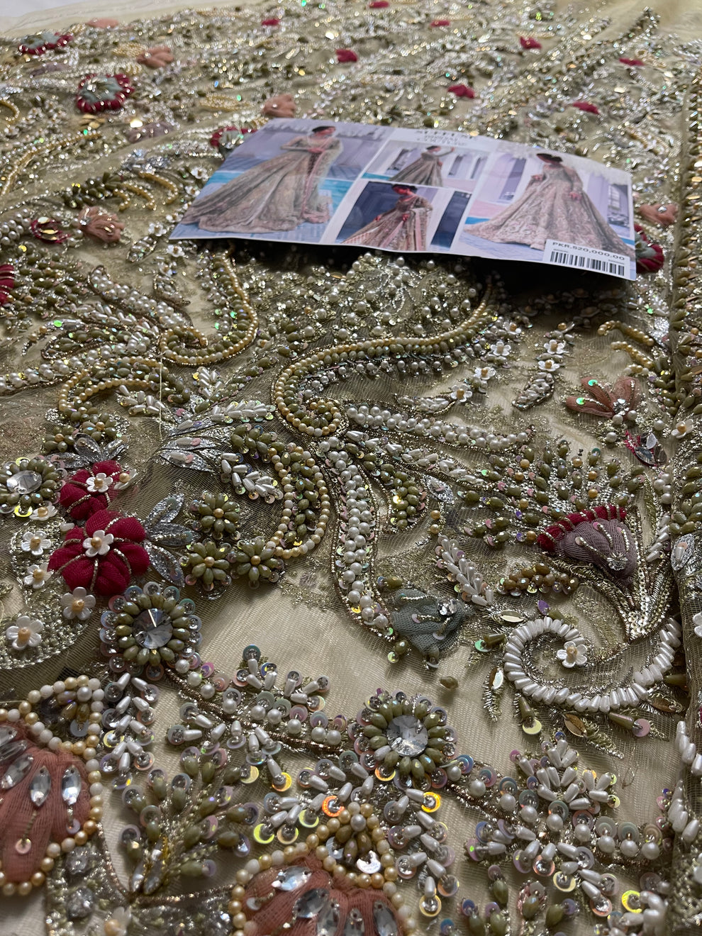 Suffuse Iris Bridal Couture: Exquisite Hand-Embroidered Organza Lehenga with Swarovski Crystals
