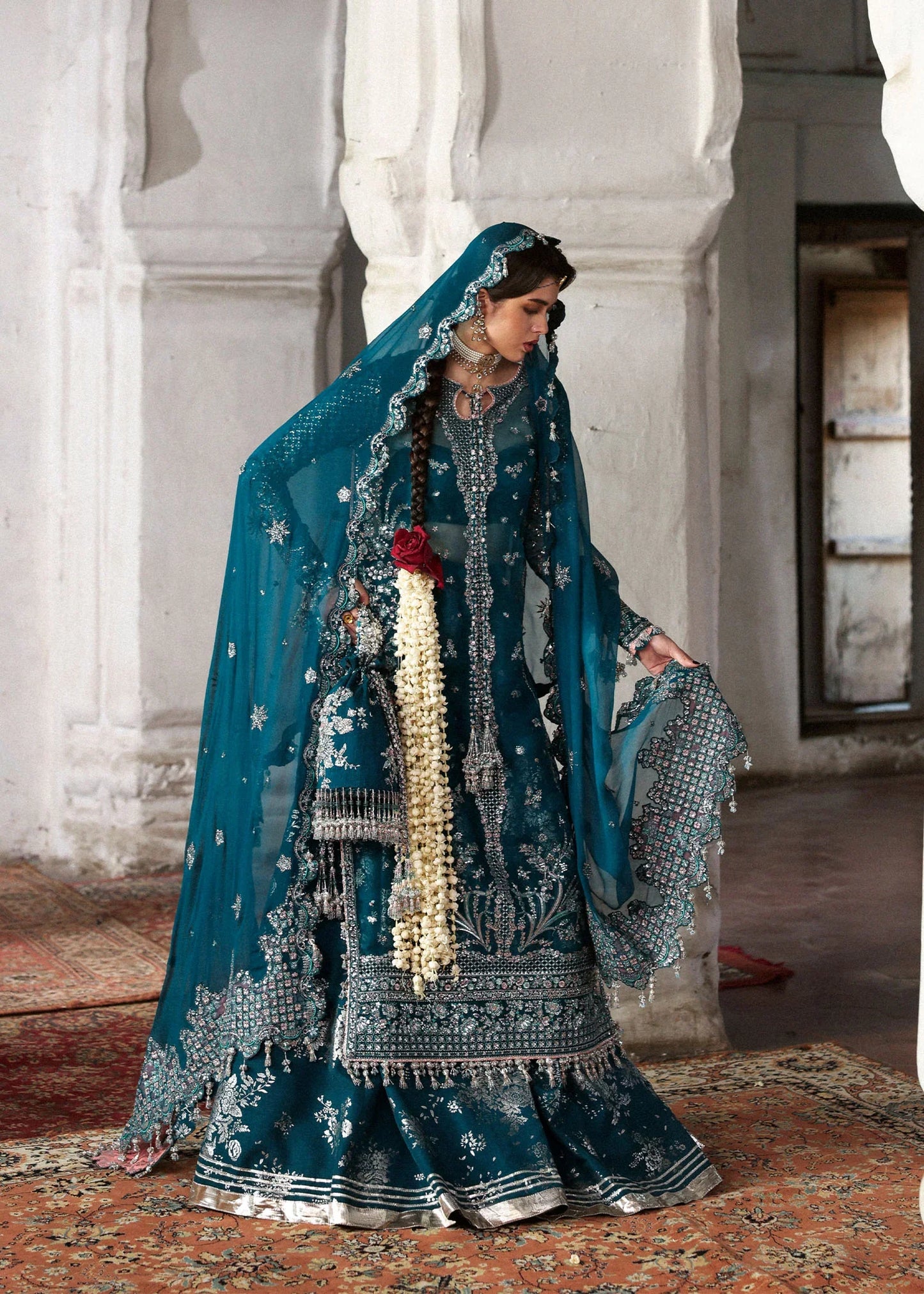 Hussain Rehar Festive'25 "Zebunisa" - Luxurious Embroidered Organza & Silk Unstitched Suit