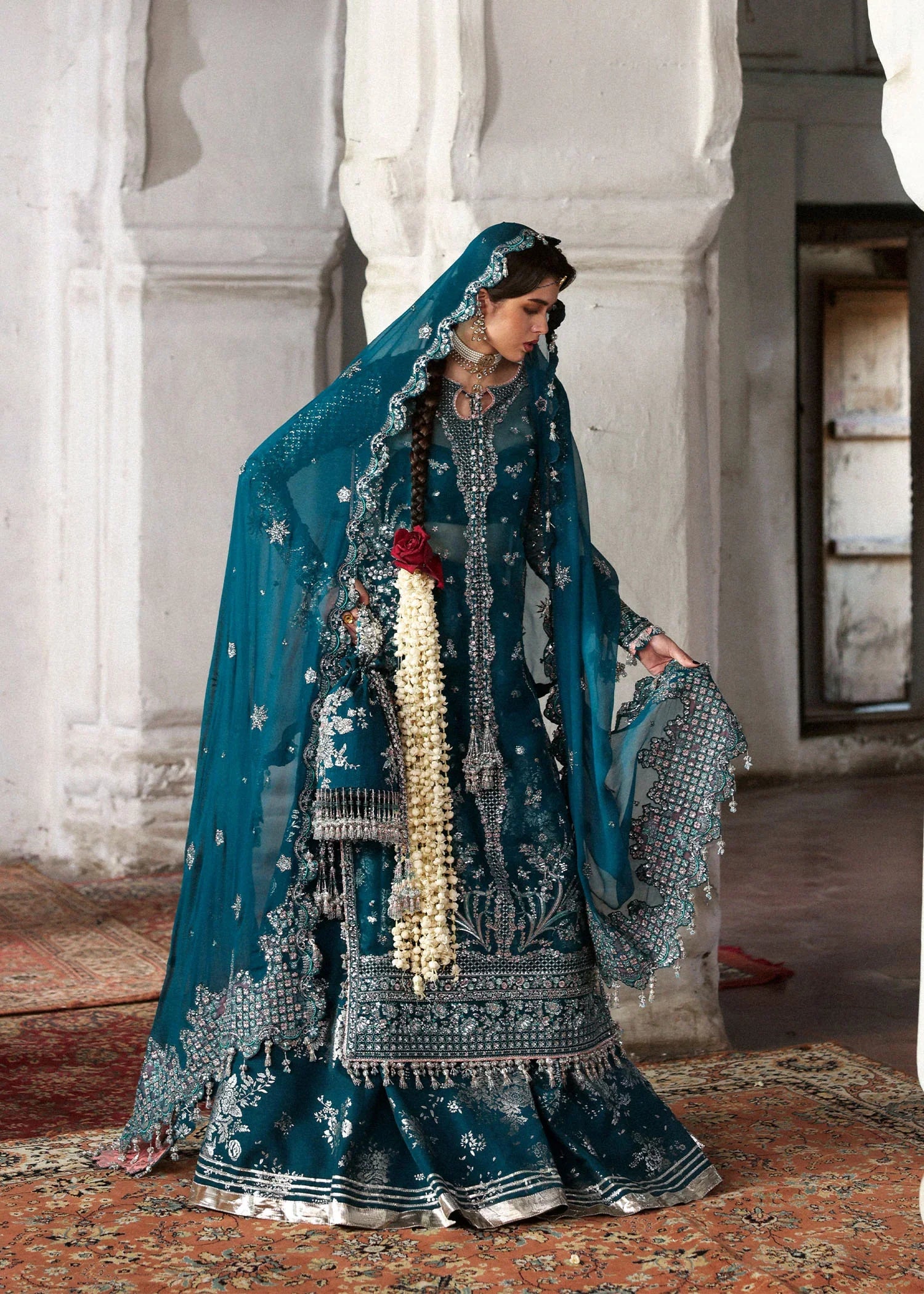 Hussain Rehar Festive'25 "Zebunisa" - Luxurious Embroidered Organza & Silk Unstitched Suit